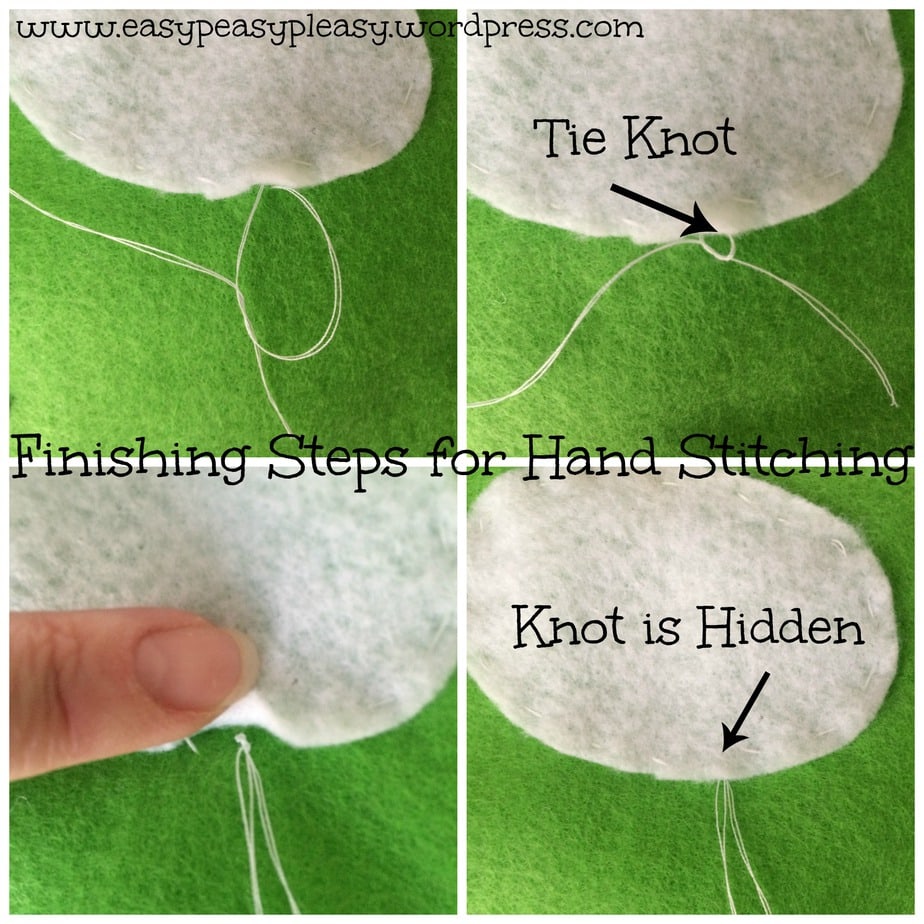 Finishing step for hand stitching Dr. Seuss Sam I Am Green Eggs and Ham Costume collage