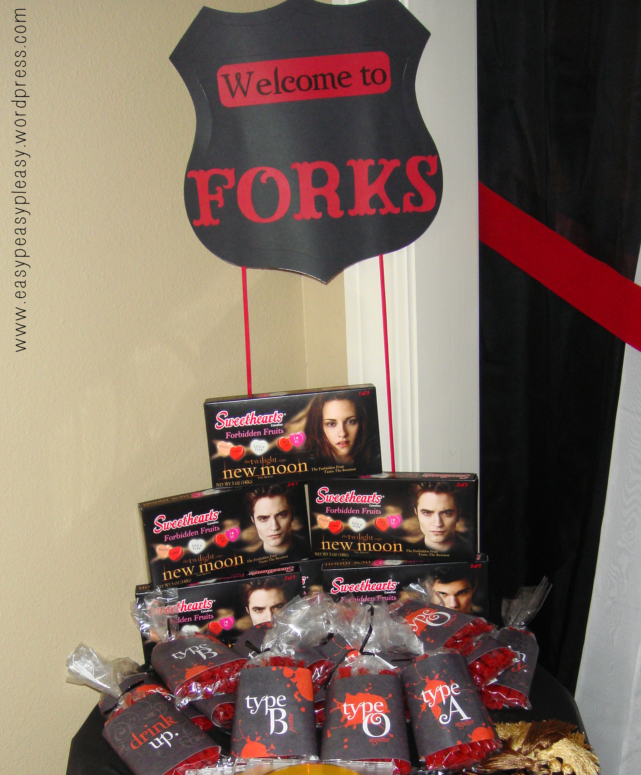 Twilight New Moon Party favors and candy blood bags