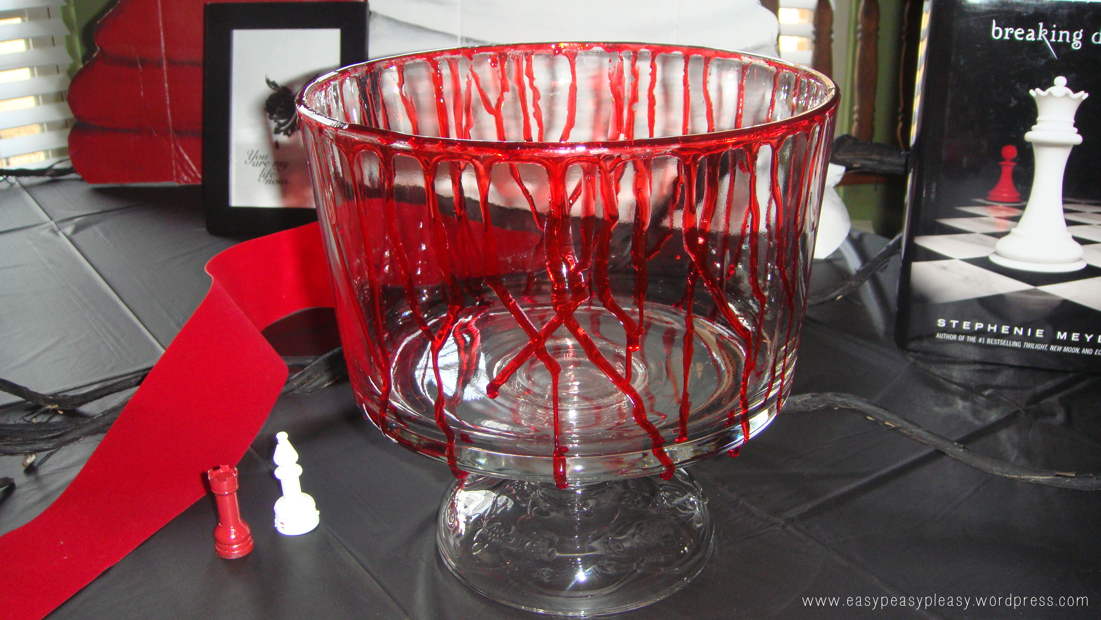 Twilight Party Serving Dish with cornstarch and red food coloring