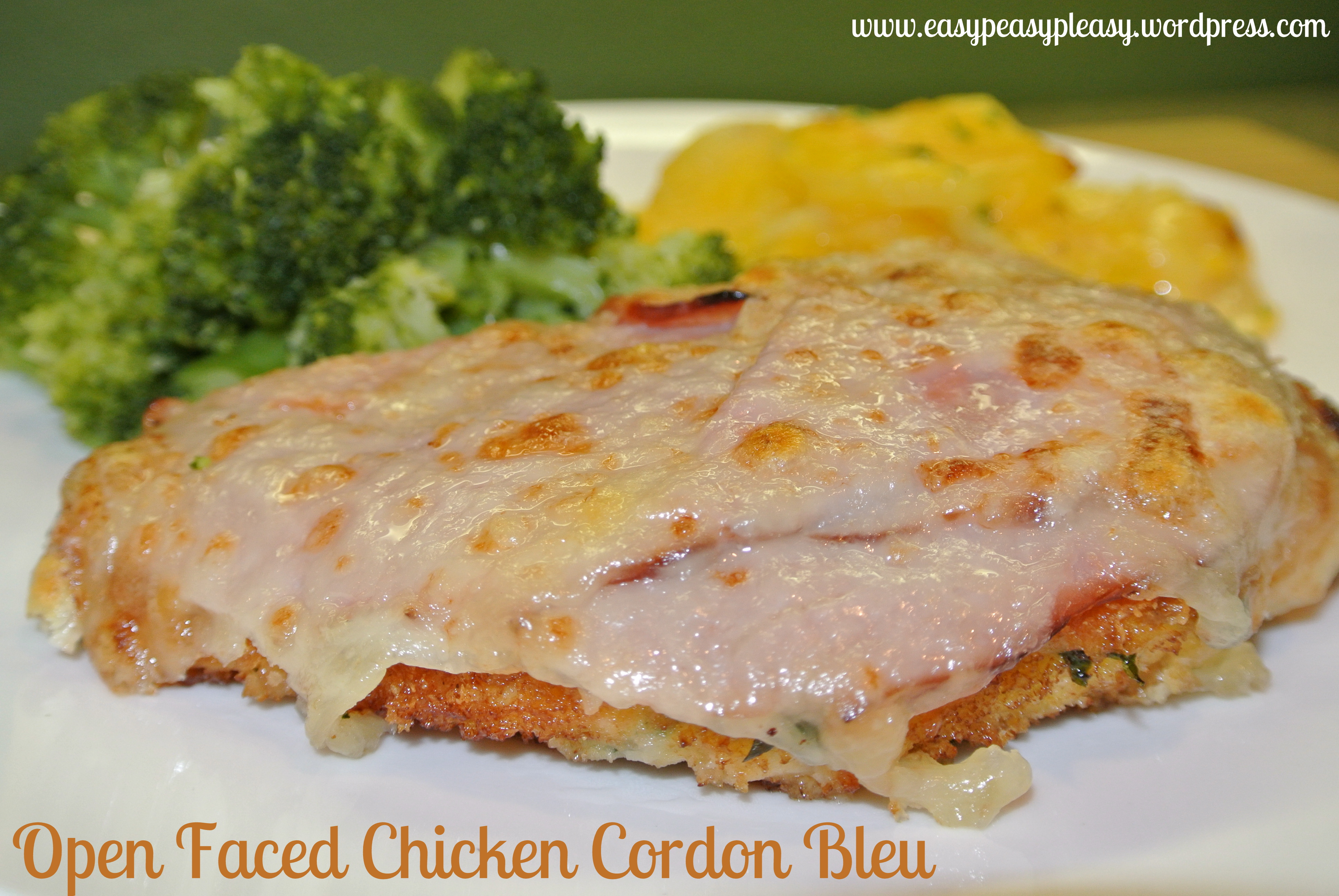 Opened Faced Chicken Cordon Bleu.