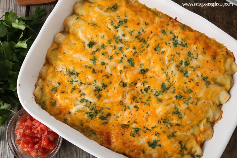 Green Chili Chicken Enchiladas make a great freezer meal to make weeknight dinner easy.