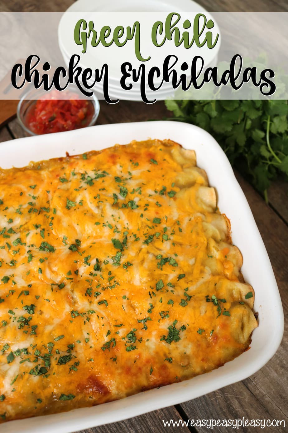 Make tonight, make ahead, or freeze for later. These Green Chili Chicken Enchiladas are made easy with a Rotisserie Chicken and will be devoured.