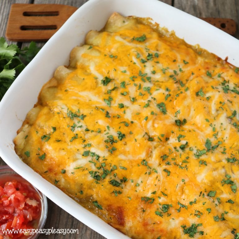 Green Chili Chicken Enchiladas - Easy Peasy Pleasy