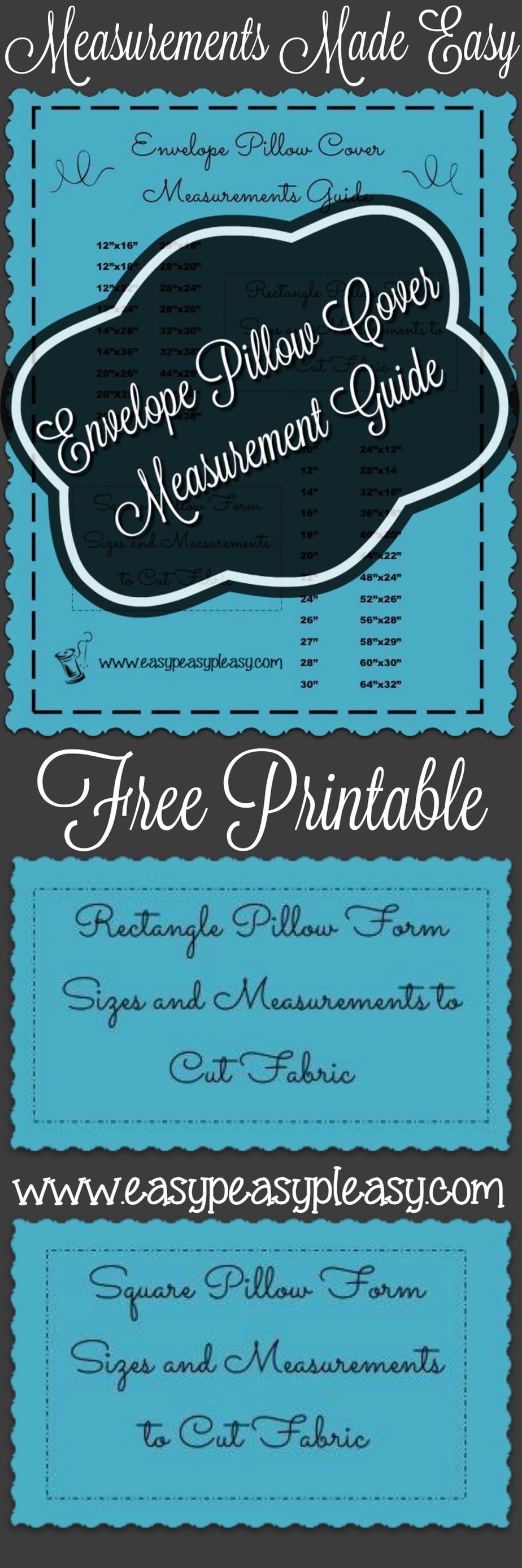 Use this quick reference free printable Envelope Pillow Cover Measurement Guide to stop doing the math and get to sewing your envelope pillow covers.