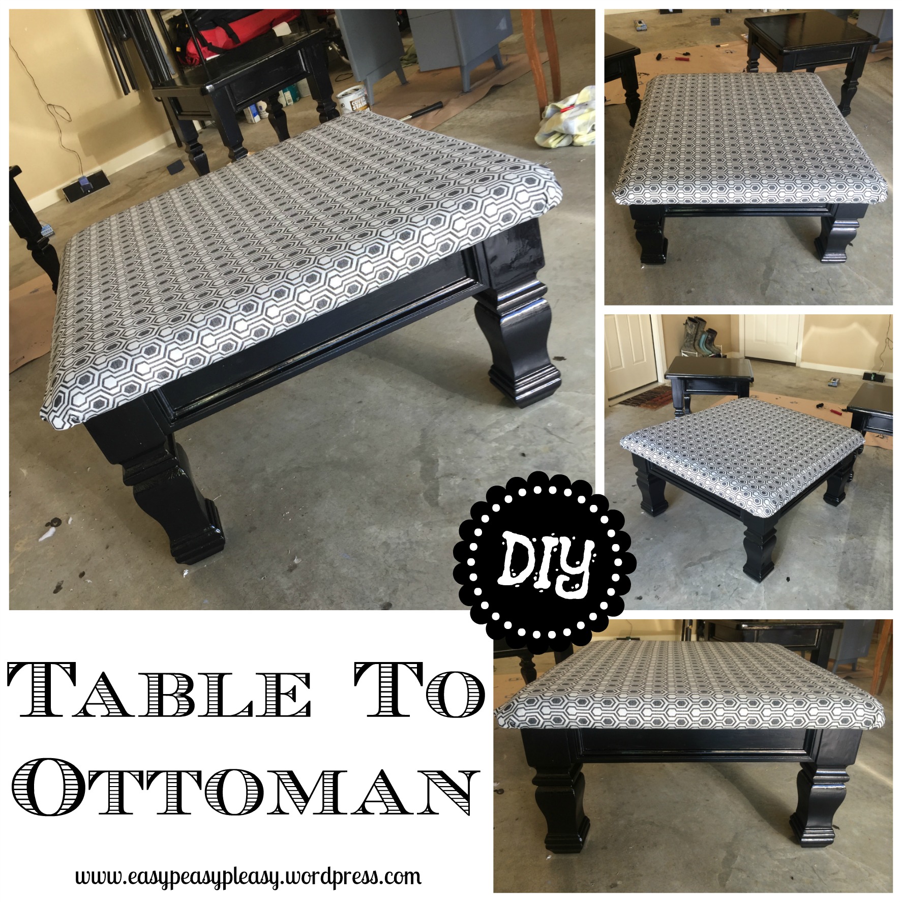 Quick and easy table to ottoman diy project.