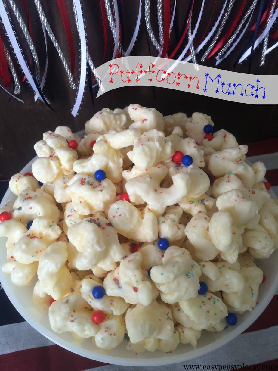 Red White And Blue Puffcorn Munch is Super Easy And Quick Patriotic Sweet Treat for 4th of July and Memorial Day! 