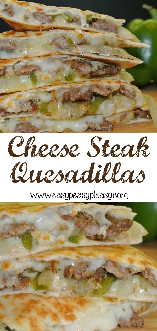 Change up your normal Quesadillas with these crowd pleasing Cheese Steak Quesadillas. It's the perfect flavor combination of a Philly Cheese Steak Sandwich and a Quesadilla! #cheesesteak #quesadilla