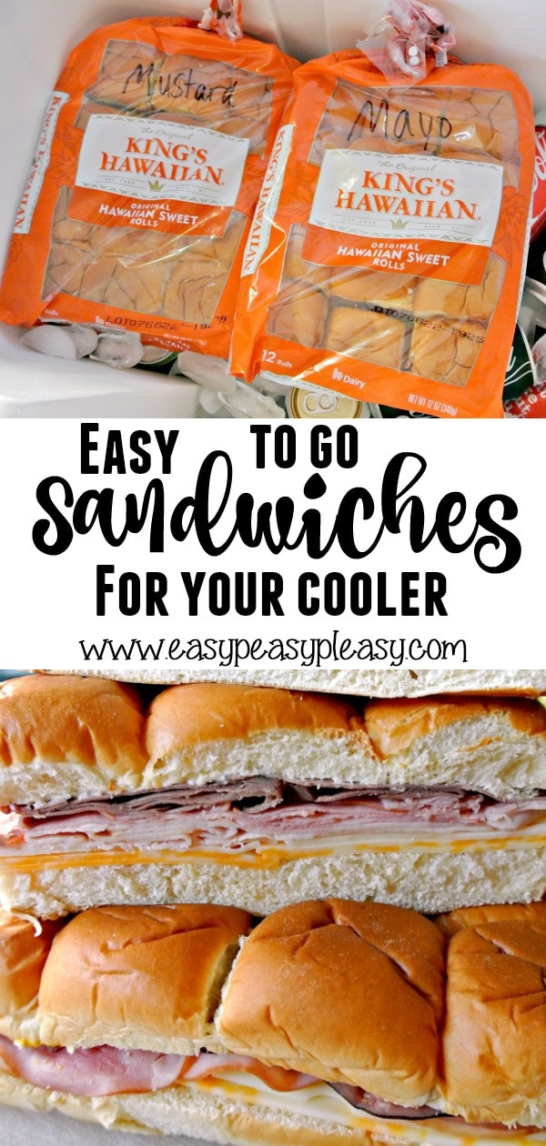 Make up these easy to go Hawaiian Roll Sandwiches that can be dropped on top of everything in your cooler. Check out our favorite meat and cheese combo!