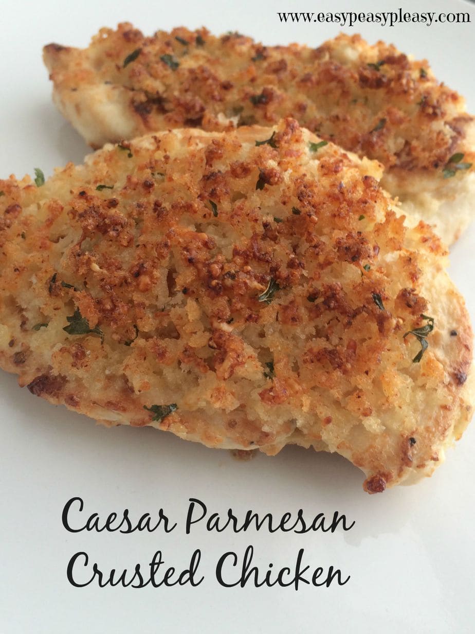 Easy Caesar Parmesan Crusted Chicken is a hit with my family. It takes no time to make and is delicious!