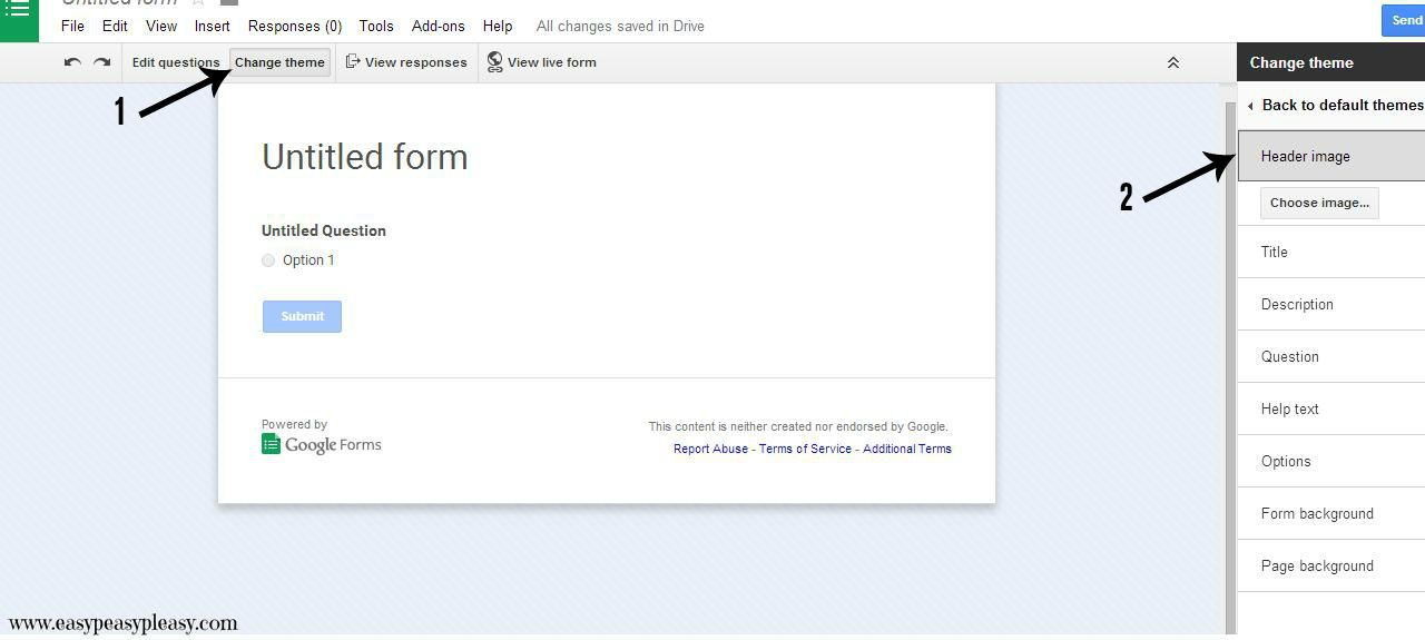 Google Form Change Theme and Insert Header Image