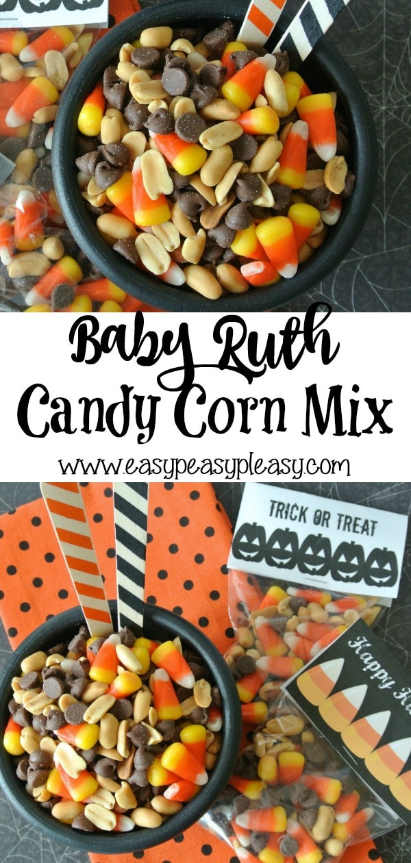 Super Easy Baby Ruth Candy Corn Mix perfect for Halloween using only 3 ingredients. #candycorn #halloween #halloweentreat #3ingredients