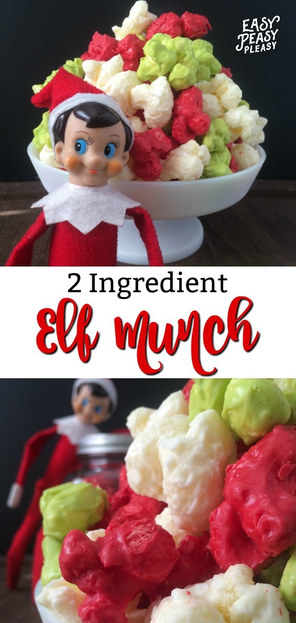 Create this perfect mischievous Elf Munch recipe using only 2 Ingredients. Let your Elf on the Shelf leave the perfect Christmas treat for your little ones. #elfontheshelf #christmastreat #elfmunch