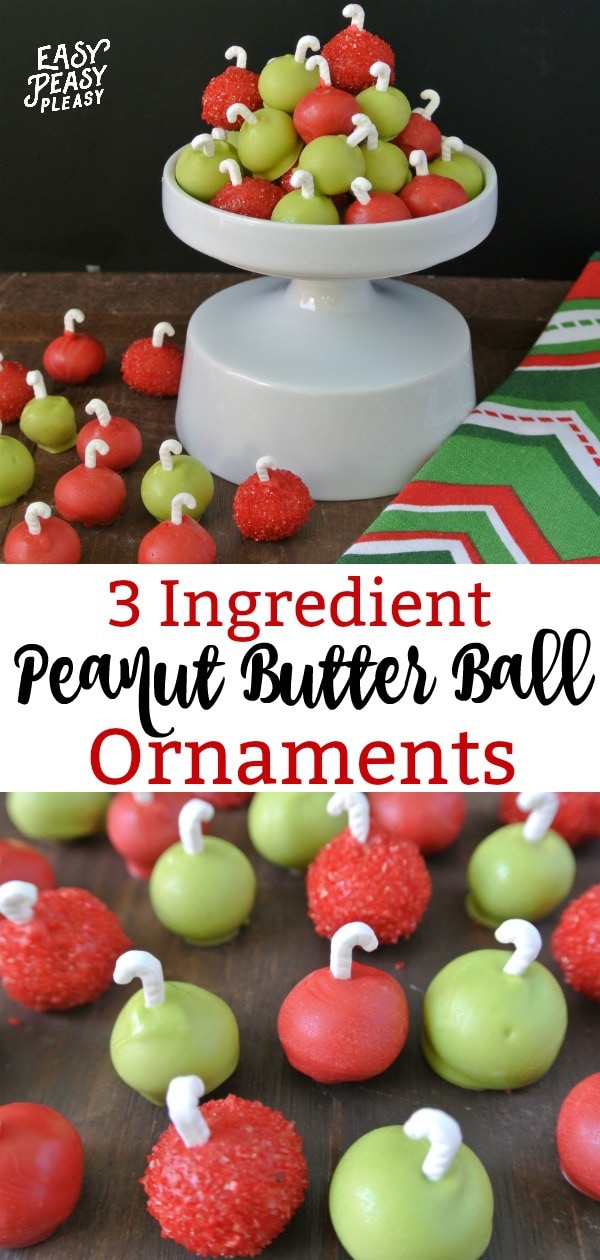 Easy 3 Ingredient Peanut Butter Ornaments make the perfect Christmas Treats. #christmastreats #christmasrecipe #3ingredients