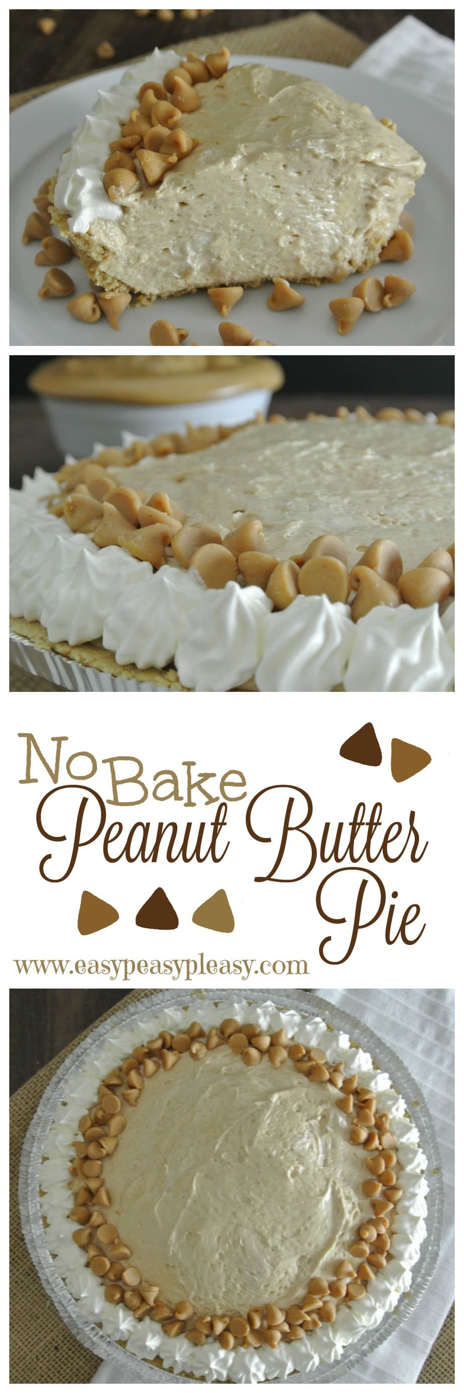Easy Make Ahead No Bake Peanut Butter Pie is perfect for the holidays or any event.
