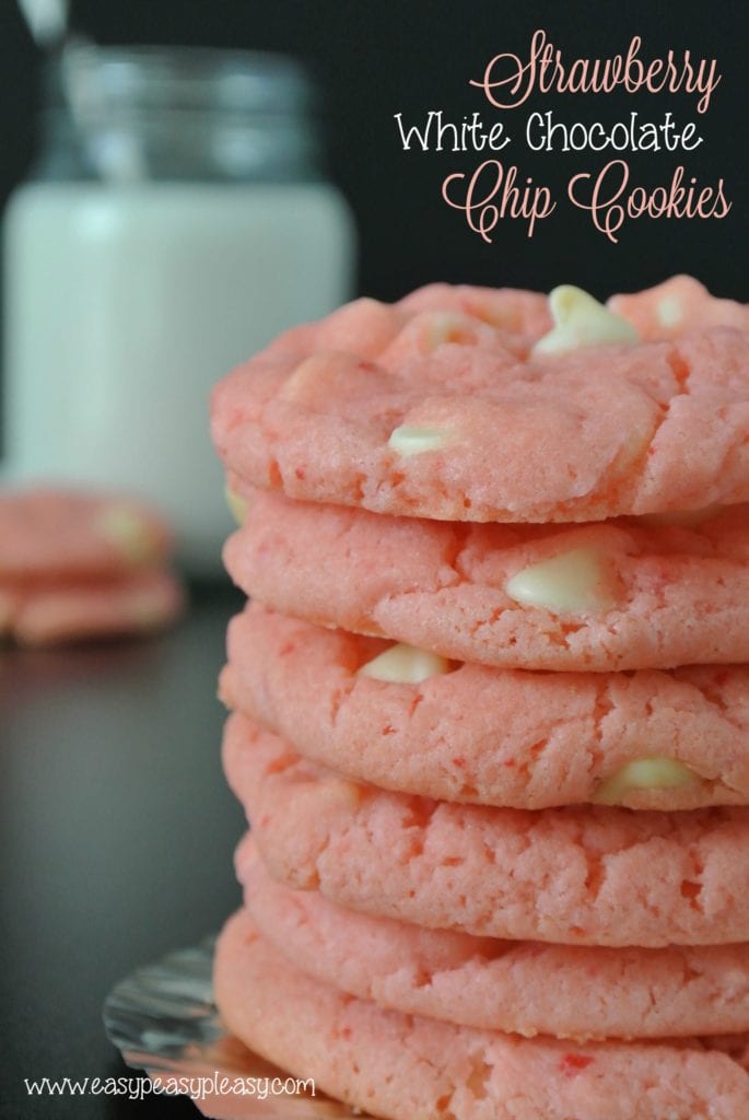 Do you want to see how easy these Strawberry White Chocolate Chip Cookies really are? There are only 4 ingredients and they are oh so scrumptious! Perfect for Valentine's Day or any other day!