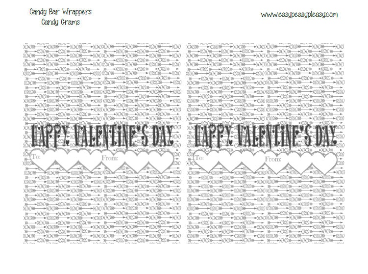 Free Printable Valentine's Day Candy Bar Wrappers. The perfect way to send anyone a candy gram! Save printer ink with this black and white option.