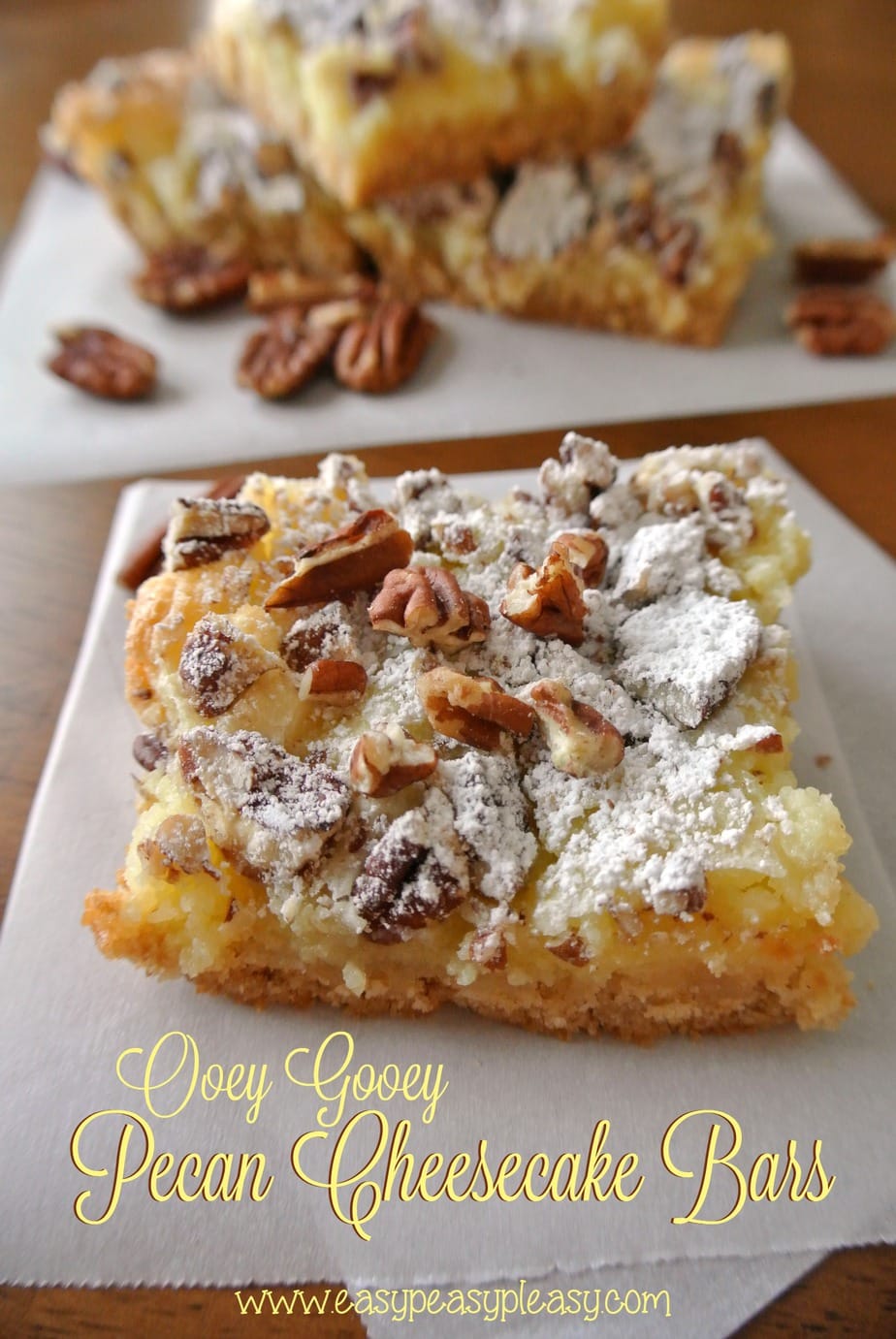 Whip up these easy Ooey Gooey Pecan Cheesecake Bars in minutes!