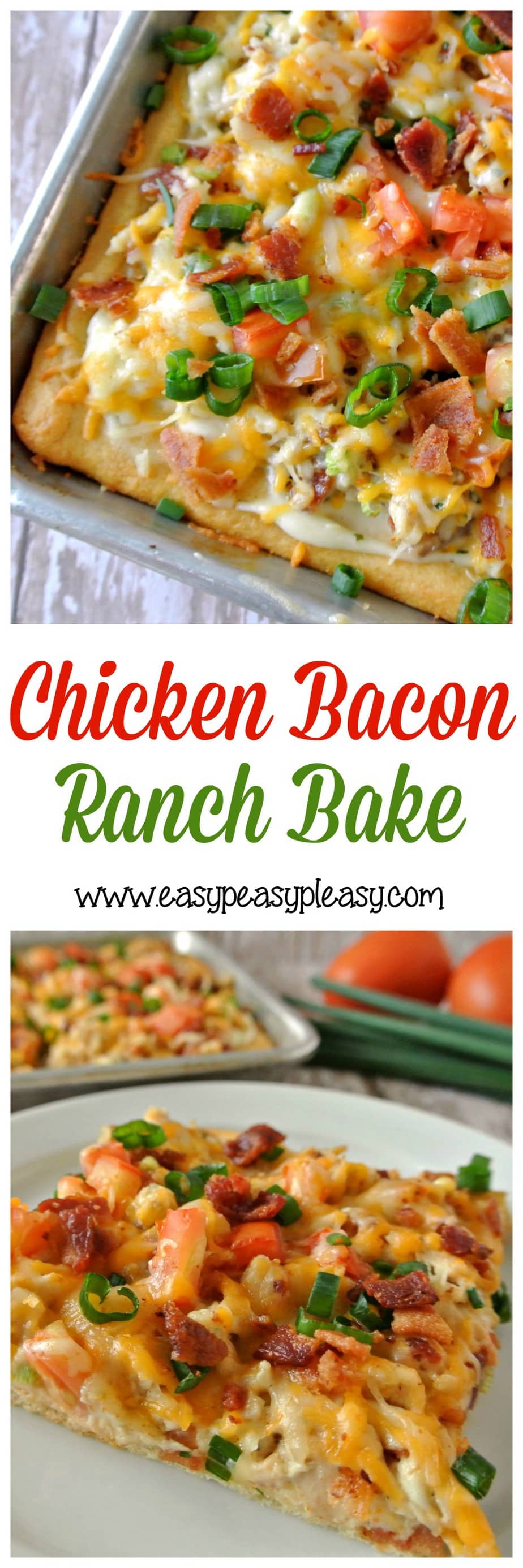 Chicken Bacon Ranch Bake is so easy with the help of a rotisserie chicken and a can of crescent rolls!