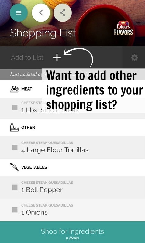How to add more ingredients to your Yummly shopping list.
