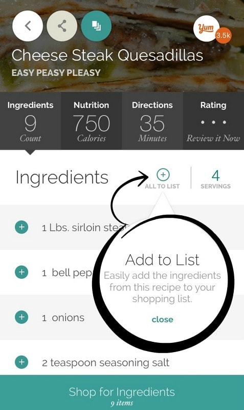 Make a shopping list with Yummly!