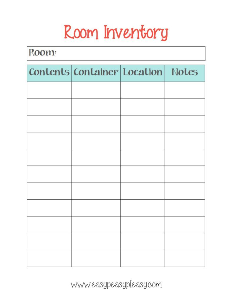 Free Printable Room Inventory Sheet to keep you Organized! Never misplace anything again!
