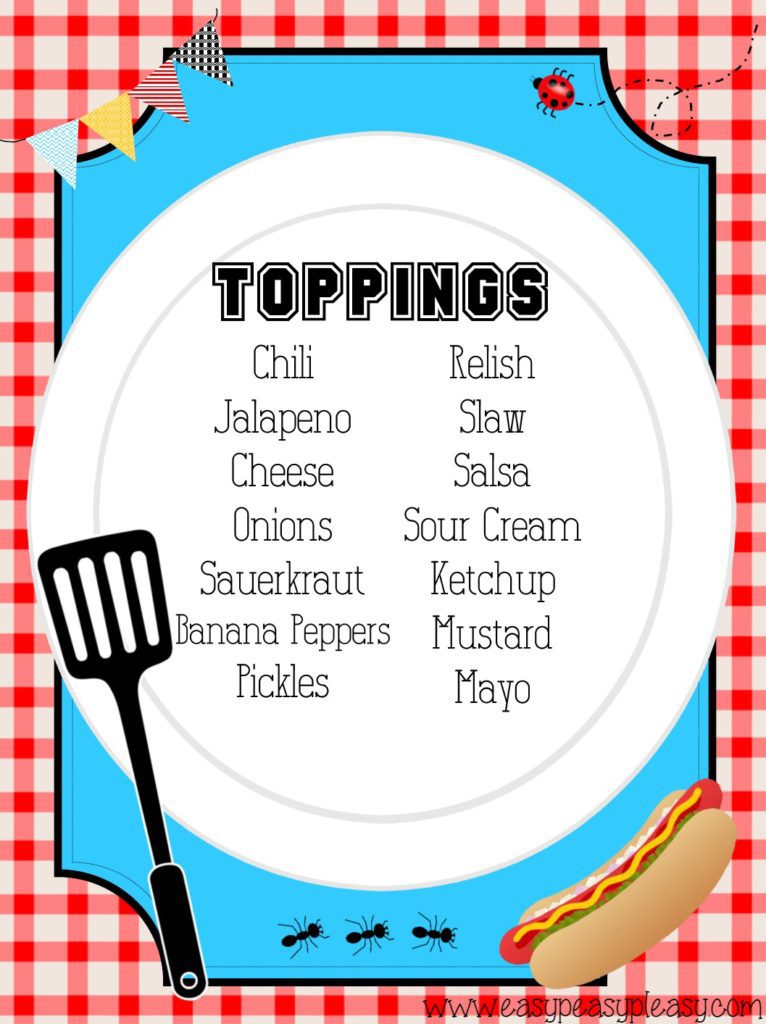 Free printable Hot Dog Bar Toppings