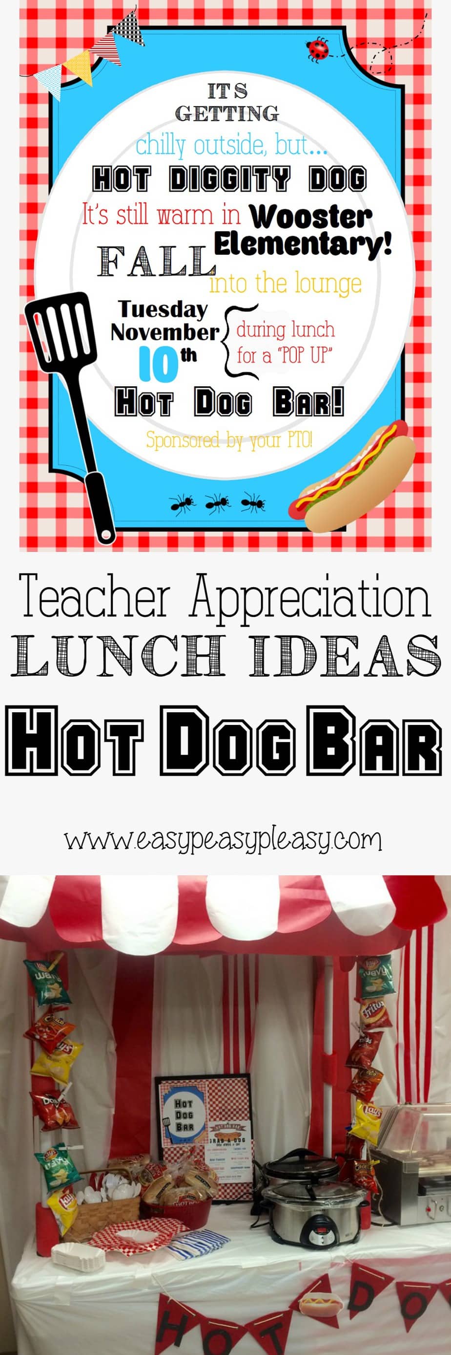 Teacher Appreciation Lunch Ideas Hot Dog Bar! Free blank flyer that you can customize!