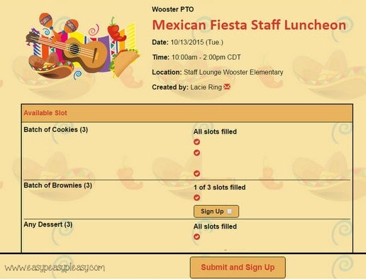 Teacher Appreciation Lunch Ideas Mexican Fiesta using SignUp Genius to get donations!