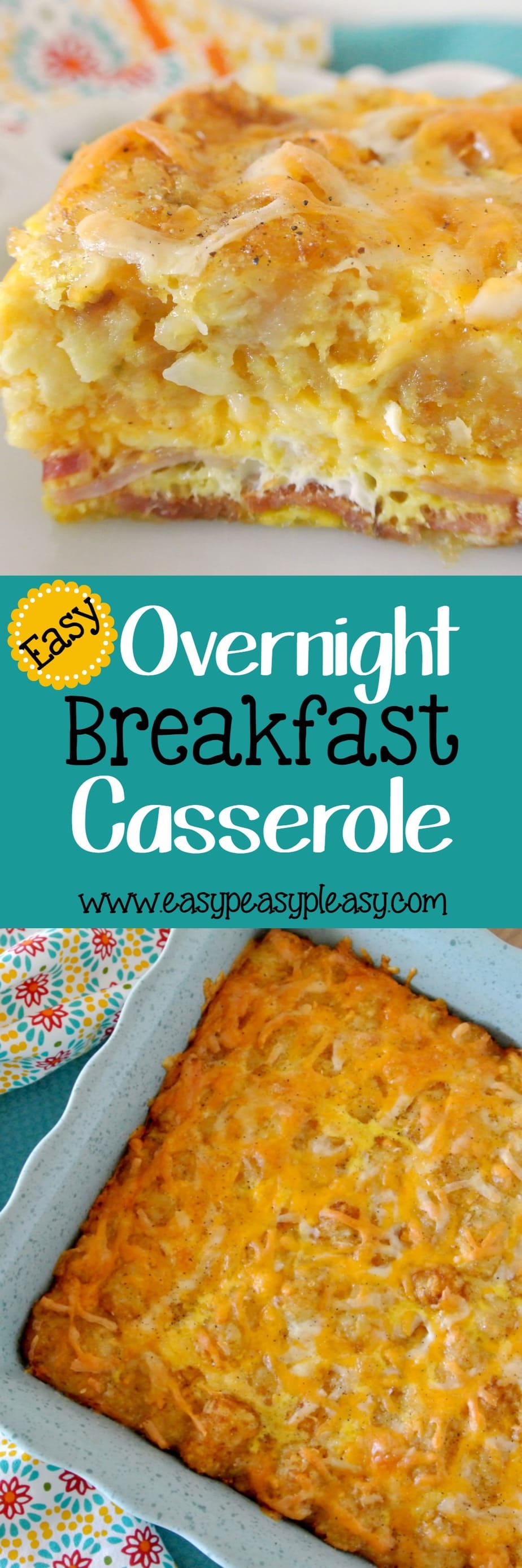 This easy overnight breakfast casserole is the perfect dish to prepare the night before and throw in the oven the morning for a hot breakfast! It's the perfect hearty and delicious 4 ingredient breakfast!