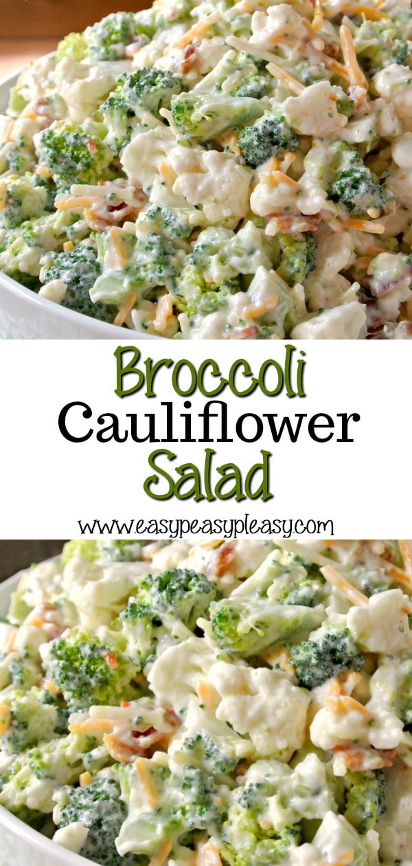 Deliciously Sweet Broccoli Cauliflower Salad is the perfect sweet and savory dish for potlucks, family gatherings, holidays, and cookouts. Bacon adds the perfect salty bite. #bacon #salad