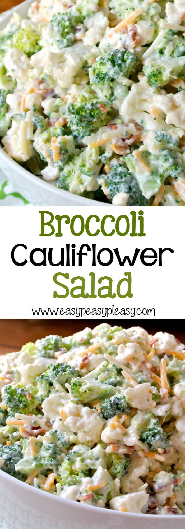 Try this deliciously sweet and easy Broccoli Cauliflower Salad. Perfect for a crowd or half the recipe for a family dinner.