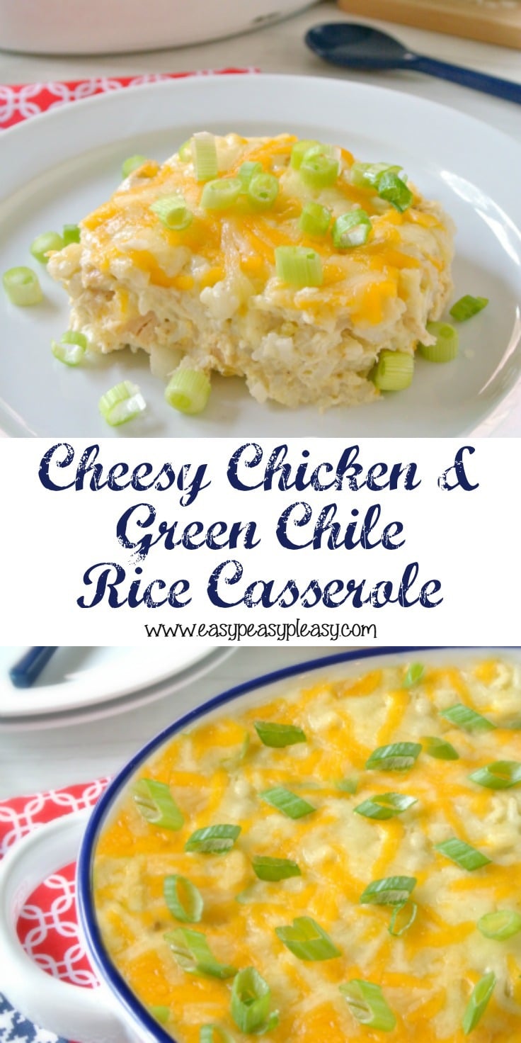 Make weeknight meals easy with this family pleasing Cheesy Chicken and Green Chile Rice Casserole recipe.