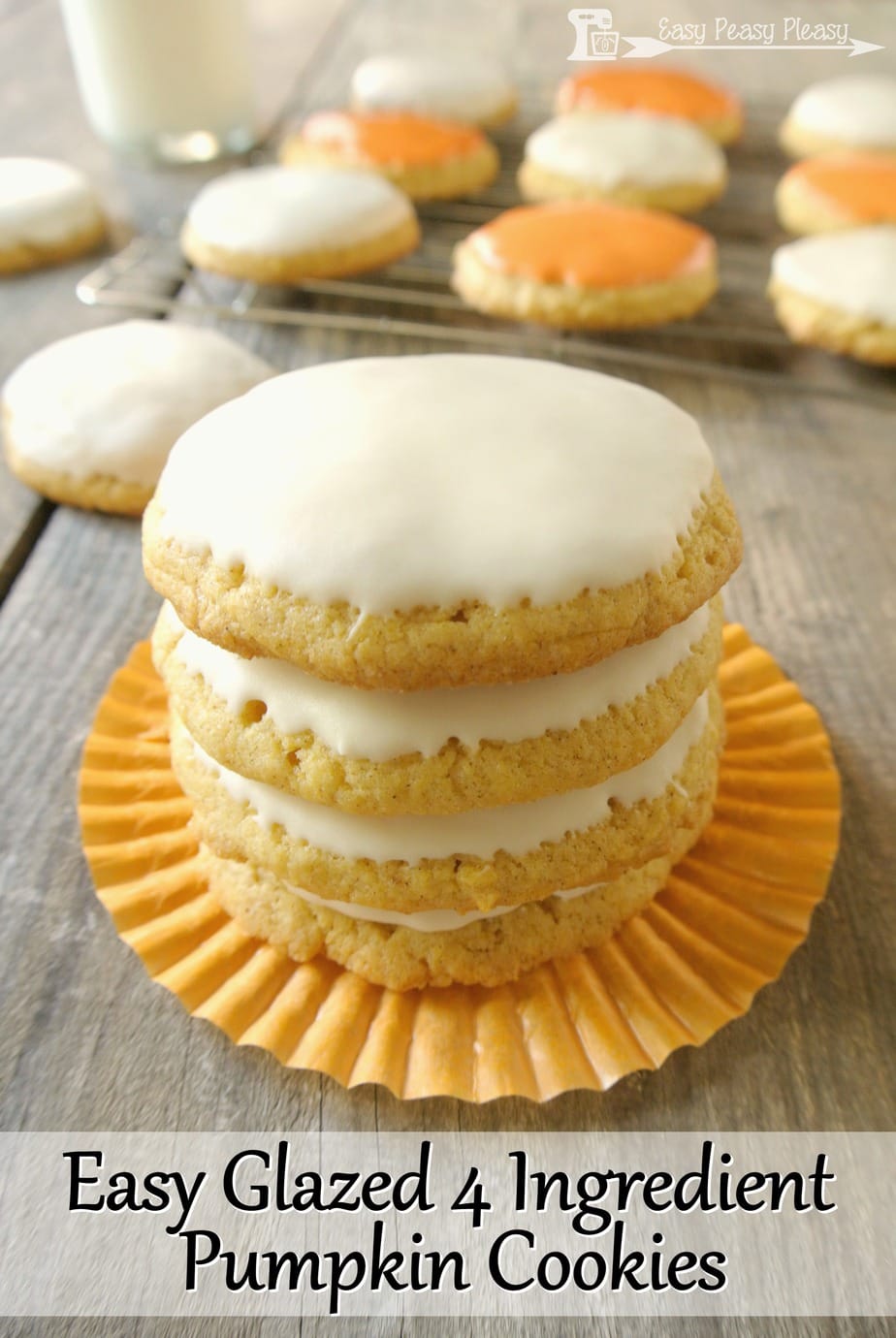 Easy glazed 4 ingredient pumpkin cookies take no time to make. Make professional looking cookies with store bought items.