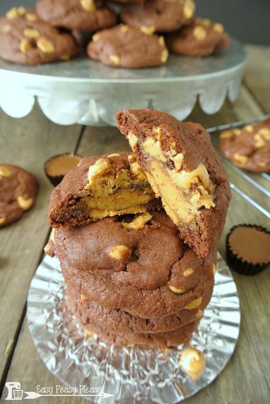 Chocolate Peanut Butter Cup Cookies using only 5 Ingredients with the help of a cake mix.