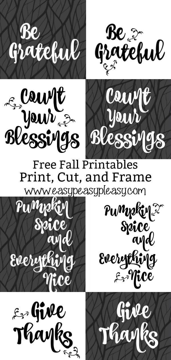 Free Fall Thanksgiving Printables to print, cut, and frame. #fallprintables #thanksgivingprintable #freeprintable