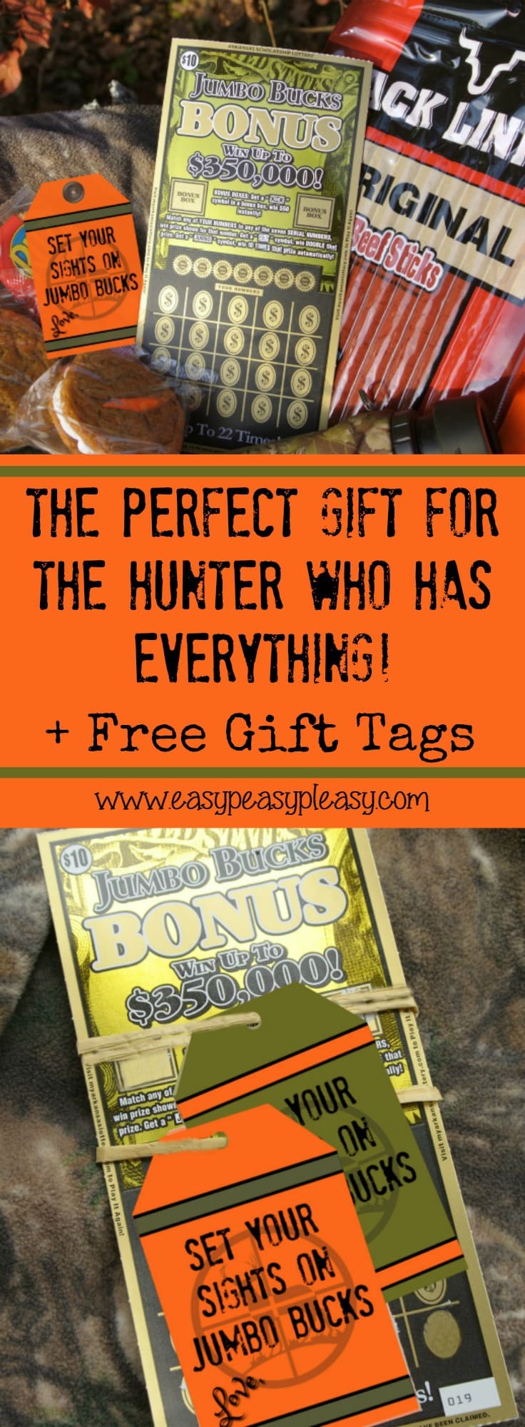 Free printable gift tags and the perfect gift for the hunter who has everything. See how I surprised my favorite hunter with Arkansas Scholarship Lottery Scratch Off Tickets.