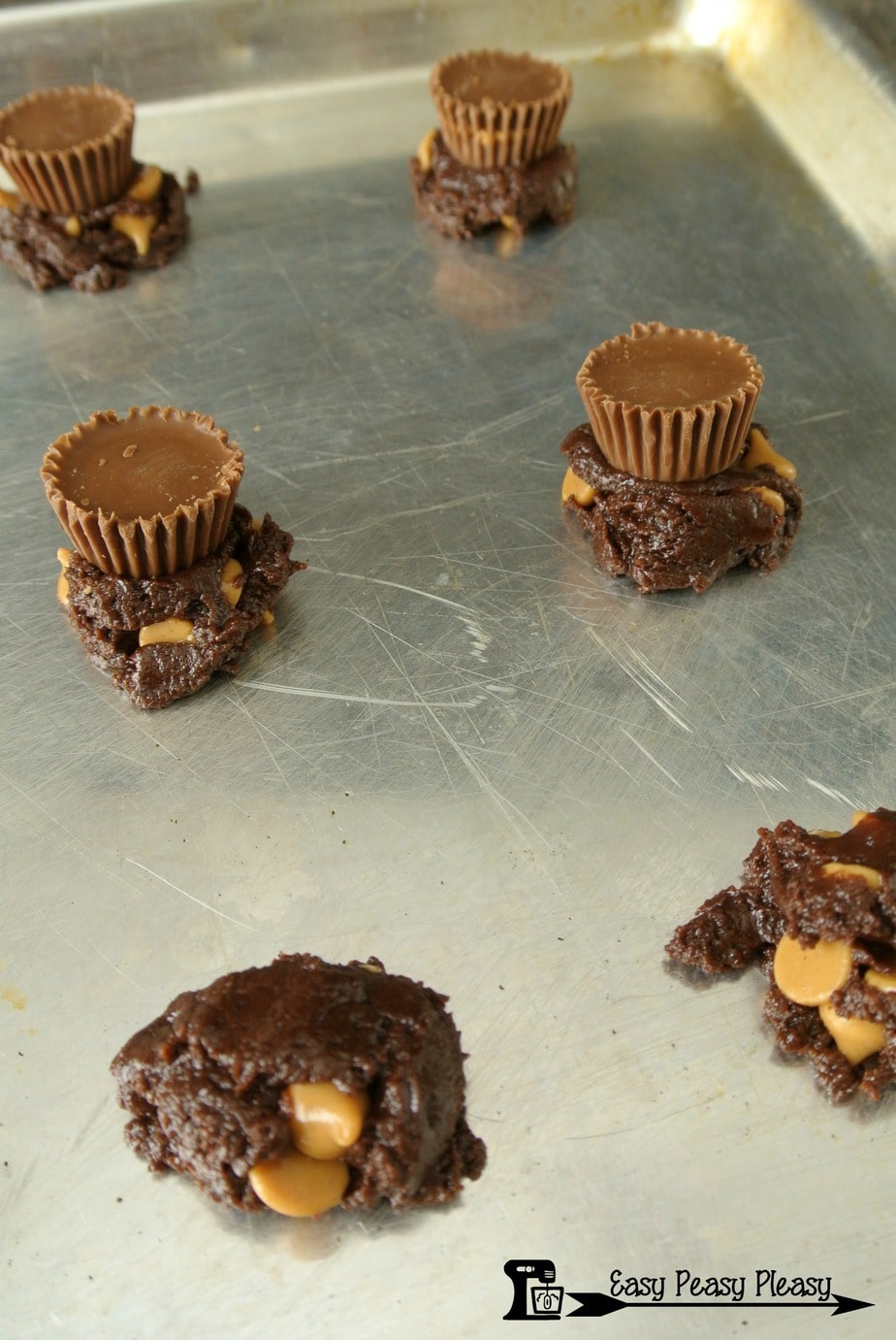 Making Chocolate Peanut Butter Cup Cookies.