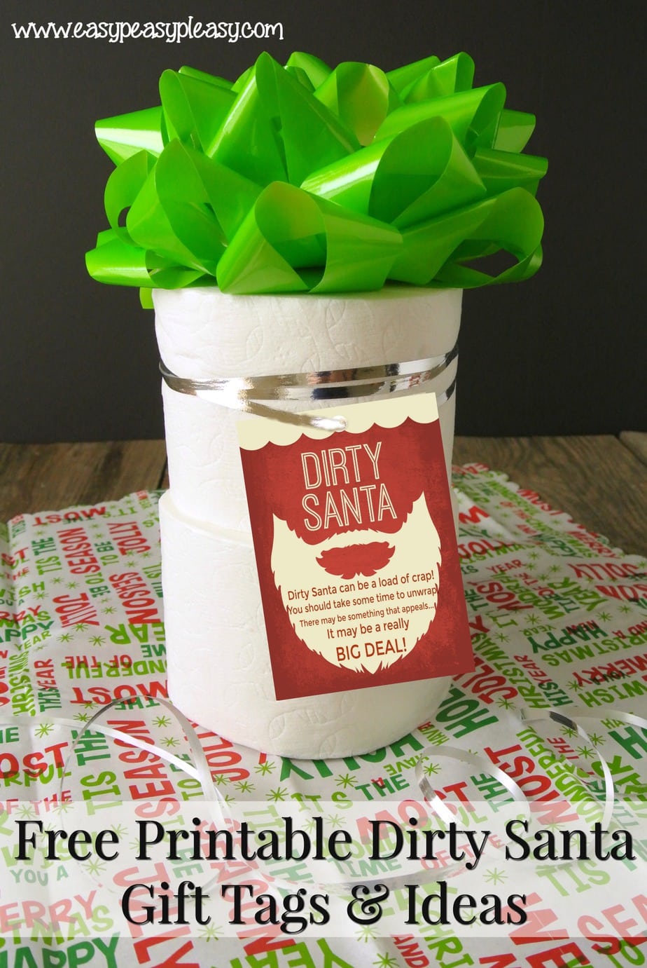 Check out what's hiding in this roll of toilet paper. It's the perfect Dirty Santa Gift Idea. Free Printable Gift Tag included.