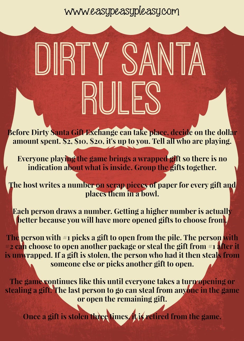 Dirty Santa Gift Exchange Rules at easypeasypleasy.com