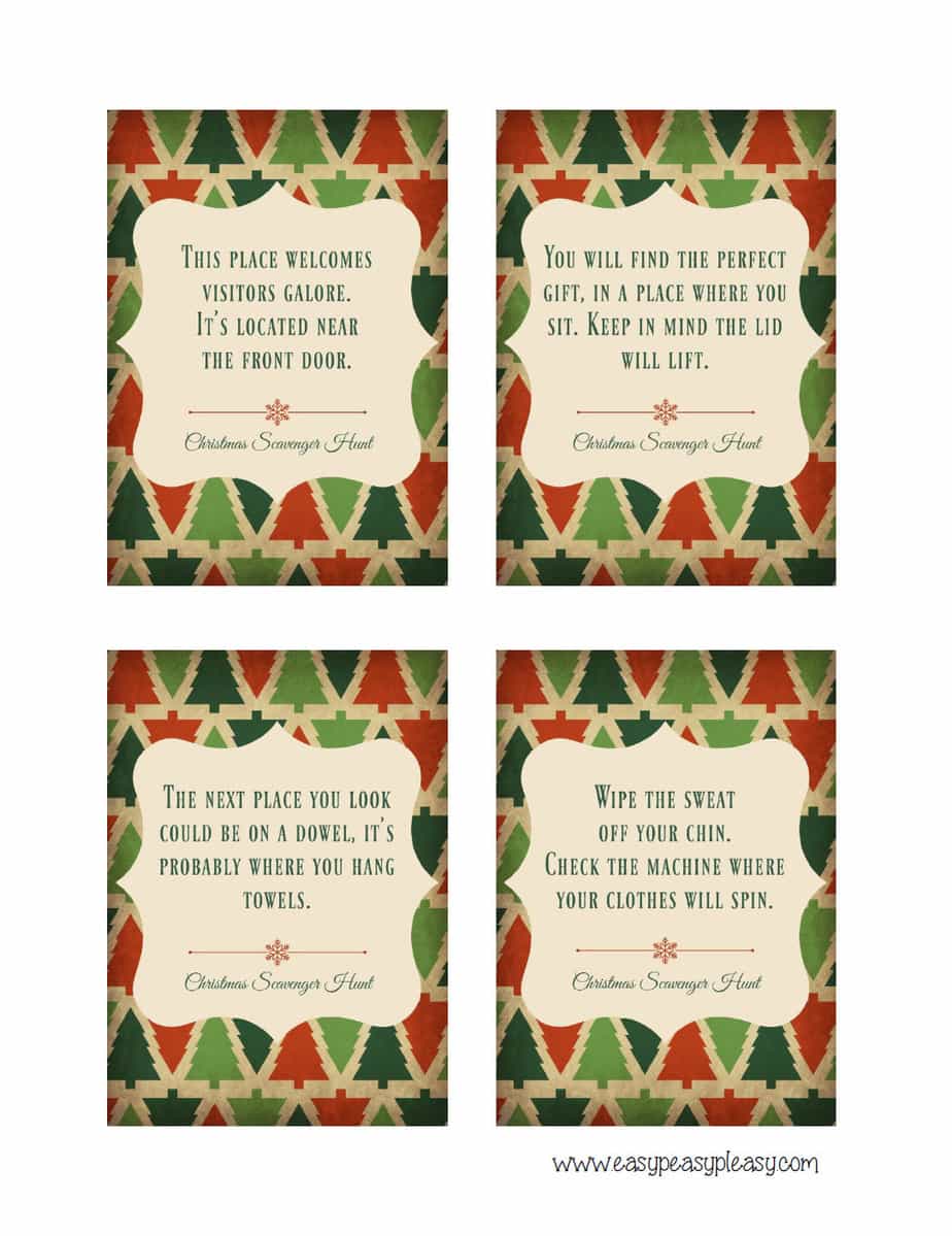 Free Printable Christmas Scavenger Hunt Clues.