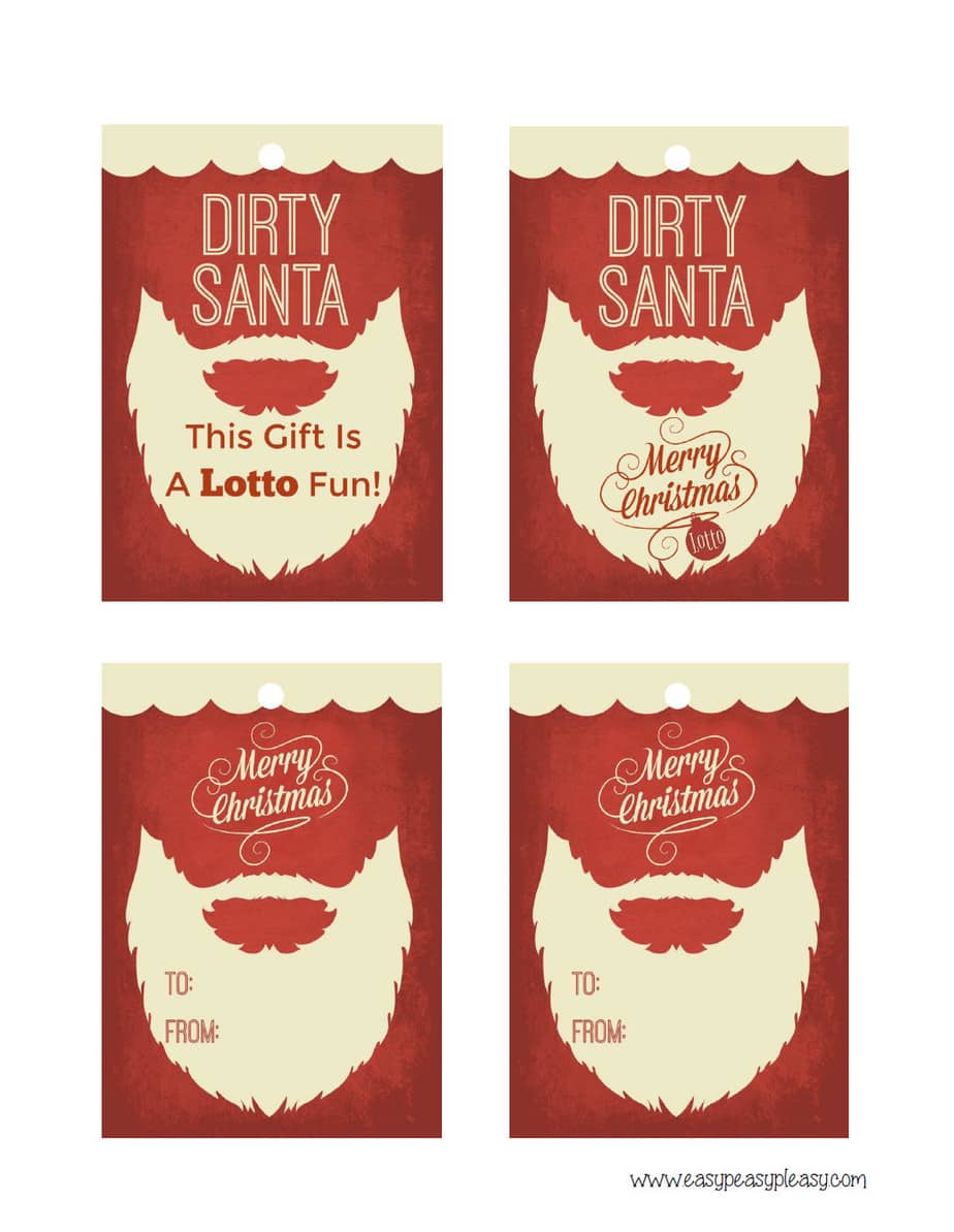 Free Printable Dirty Santa Gift Tags for Lottery Tickets.