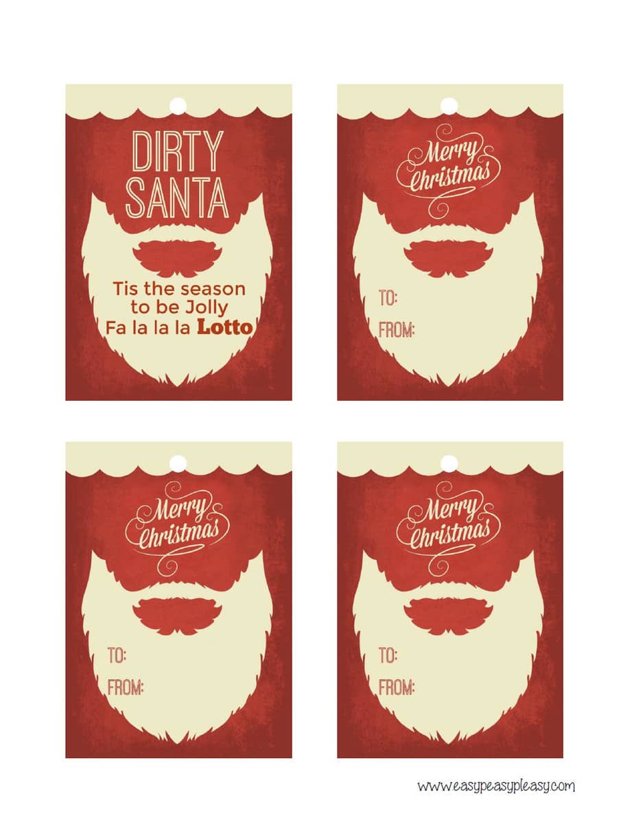 Free Printable Dirty Santa Lottery Gift Tags. Fa La La La Lotto.