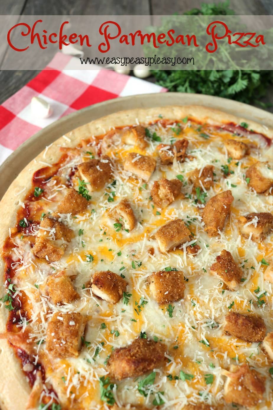 Make an easy pizza your kids will love using my take on a traditional chicken parmesan recipe.