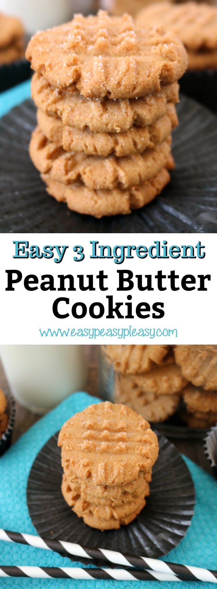 Satisfy your sweet tooth with these quick and easy 3 Ingredient Peanut Butter Cookies.