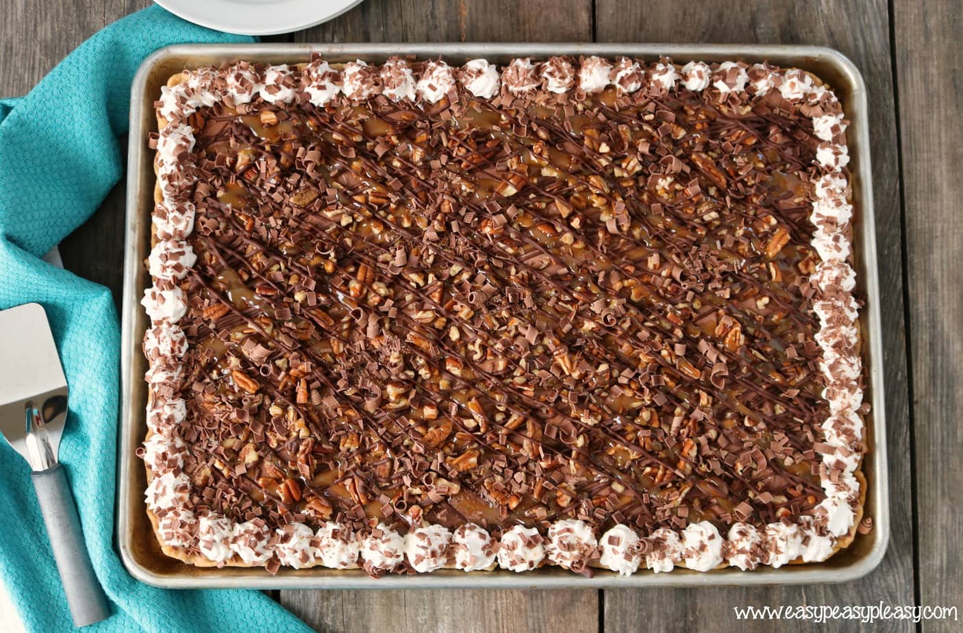 Chocolate Turtle Sheet Pan Pie