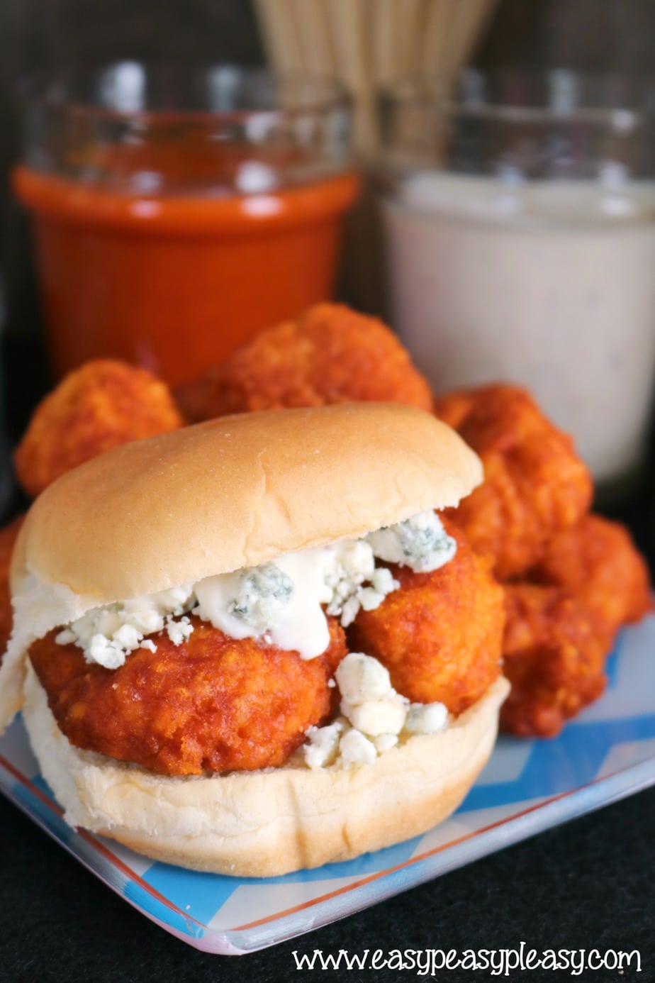 Easy Buffalo Chicken Slider using only 4 ingredients.