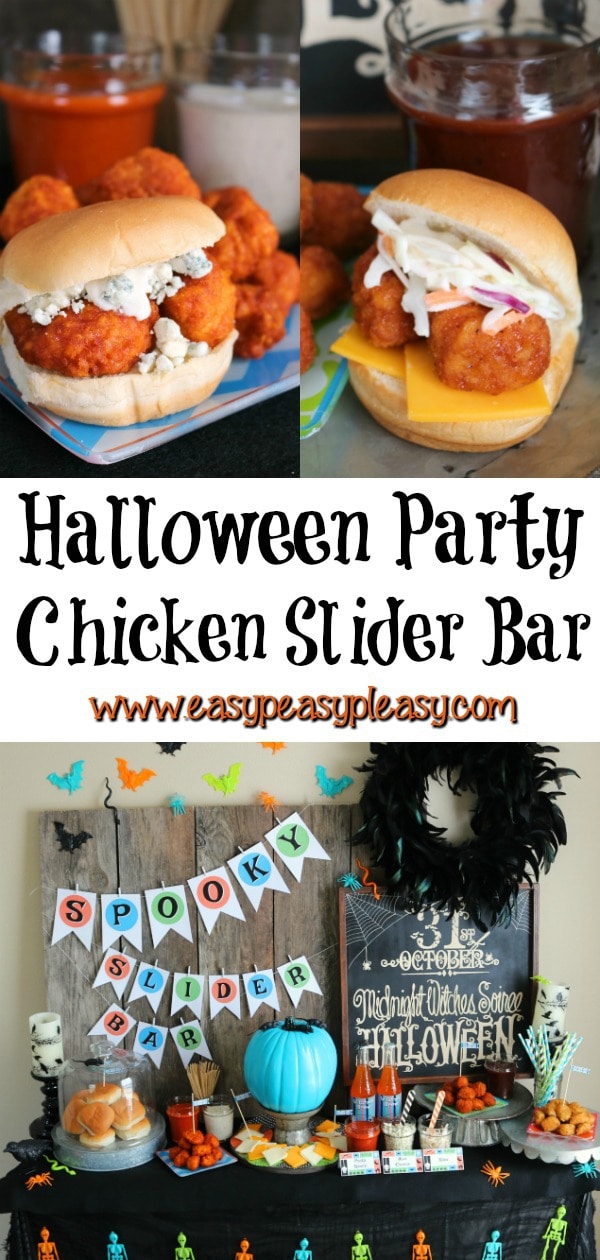 Super Easy Chicken Sliders perfect for your Halloween party. #halloween #sliderbar #chickensliders #halloweenparty