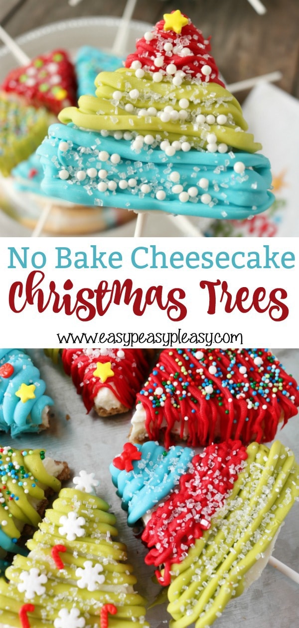 These No Bake Cheesecake Christmas Trees require only 3 main ingredients and are the perfect addition to your Christmas recipes. #christmastreats #christmasrecipe