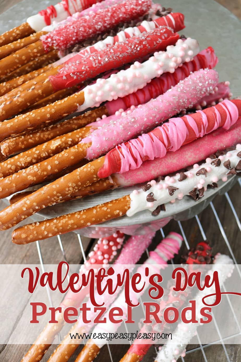 Make Valentine Day Special by making chocolate covered pretzels. It's an easy homemade sweet treat perfect Valentine's Day.