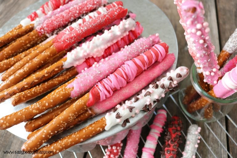 Make Valentine Day Special with Easy candy coated pretzel rods.